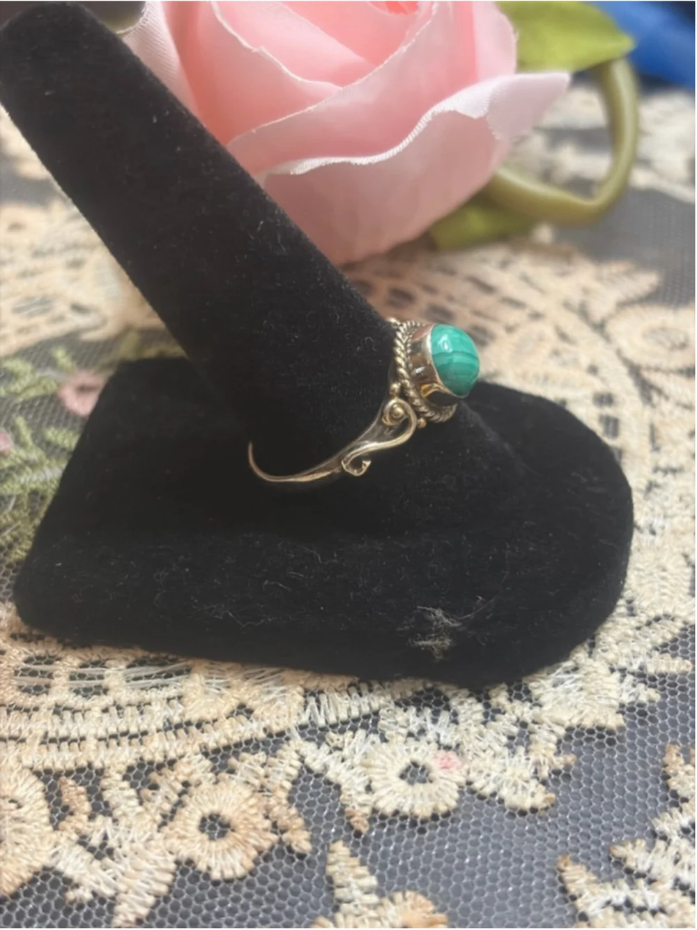 Women's Aura’s Oddities Size 8 925 Sterling Silver & Malachite Stone Ring